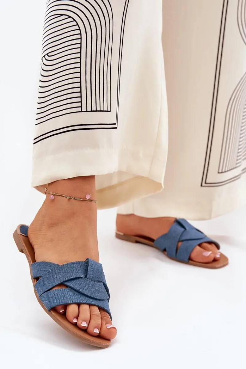 Klapki Damskie Klasyczne>Boto Płaskie Klapki Damskie Z Przeplatającymi Się Paskami Jeansowe Selaenor Niebieski