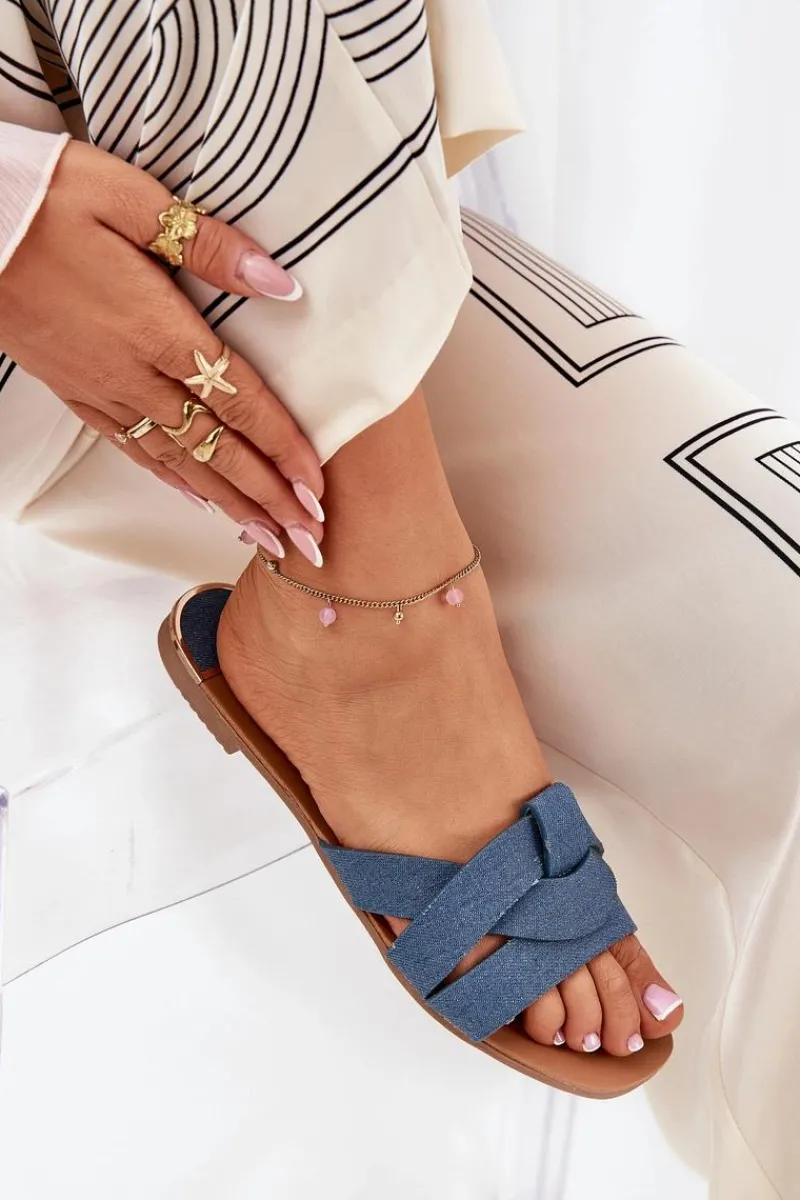 Klapki Damskie Klasyczne>Boto Płaskie Klapki Damskie Z Przeplatającymi Się Paskami Jeansowe Selaenor Niebieski