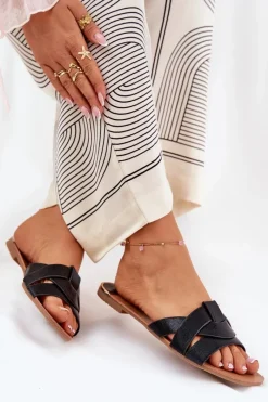 New Boto Płaskie Klapki Damskie Z Przeplatającymi Się Paskami Czarne Selaenor Czarny