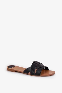 New Boto Płaskie Klapki Damskie Z Przeplatającymi Się Paskami Czarne Selaenor Czarny