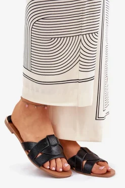 New Boto Płaskie Klapki Damskie Z Przeplatającymi Się Paskami Czarne Selaenor Czarny