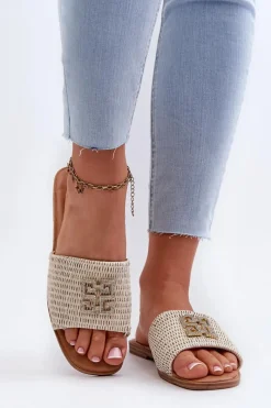 Online Płaskie Klapki Damskie Z Plecionką I Ozdobą Białe Omenna Damskie Klapki Damskie Klasyczne