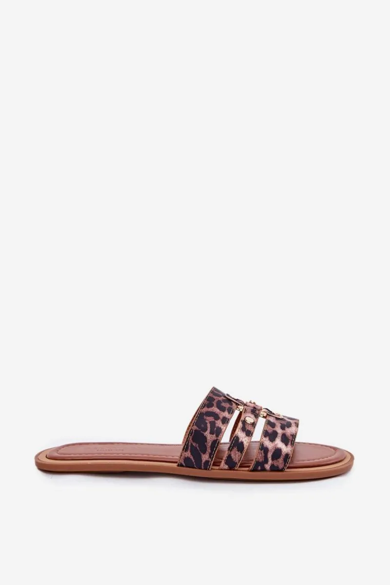 Boto Płaskie Klapki Damskie Ze Złotym Detalem Panterka Noroti Brązowy