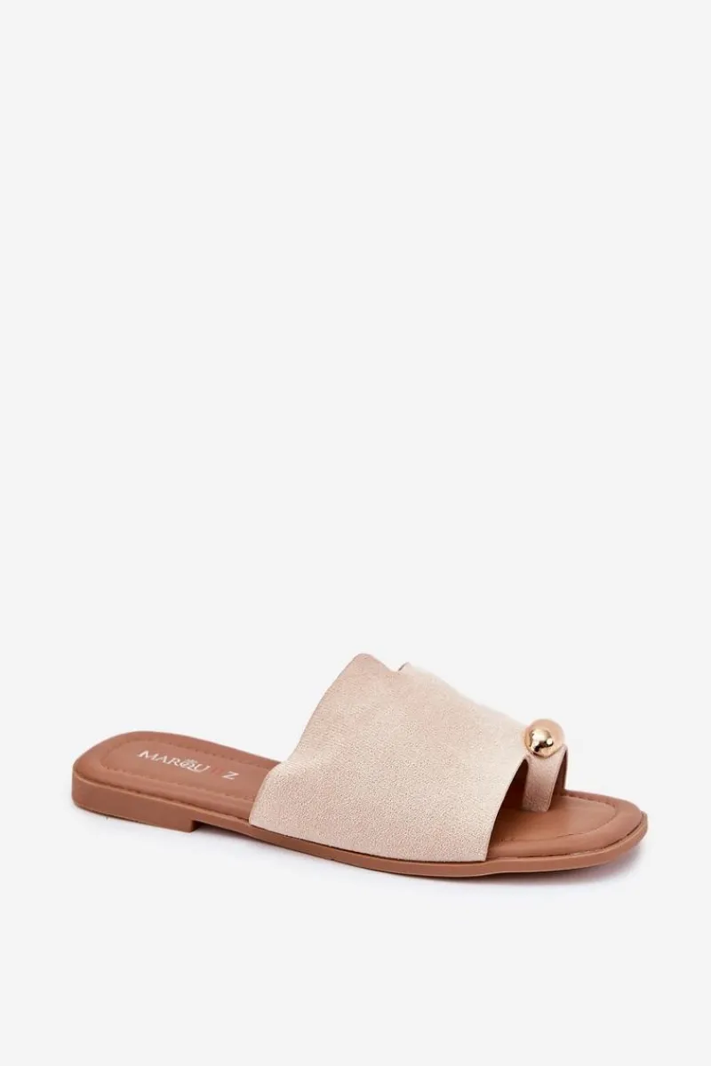 Hot Boto Płaskie Klapki Damskie Ze Złotym Detalem Beżowe Ebilina