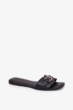 Sale Płaskie Klapki Damskie Ze Złotą Klamrą Czarne Esiobb Damskie Klapki Damskie Klasyczne