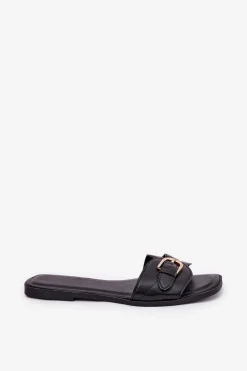 Sale Płaskie Klapki Damskie Ze Złotą Klamrą Czarne Esiobb Damskie Klapki Damskie Klasyczne