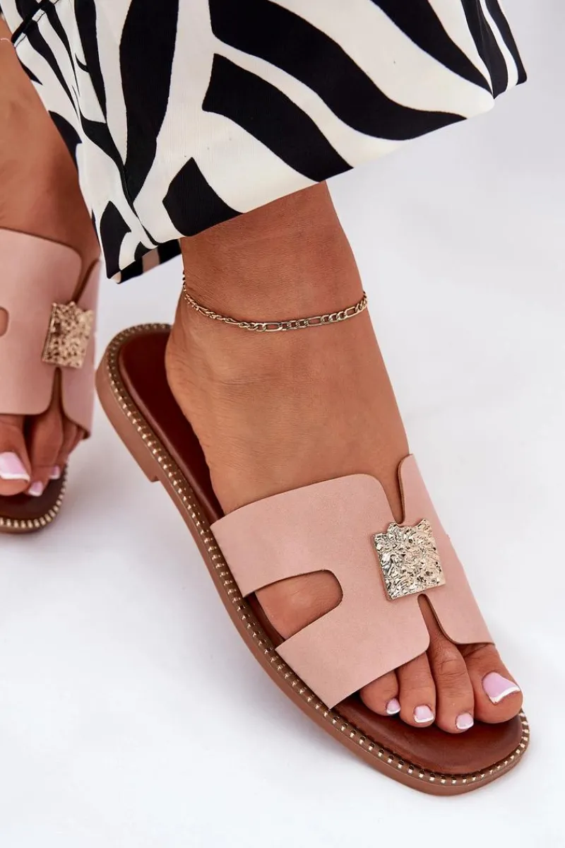 Hot Płaskie Klapki Z Wycięciami I Ozdobą Brudny Róż Bohalis Damskie Klapki Damskie Klasyczne