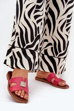 Klapki Damskie Klasyczne>Boto Płaskie Klapki Z Wycięciami I Ozdobą Fuksja Bohalis Różowy