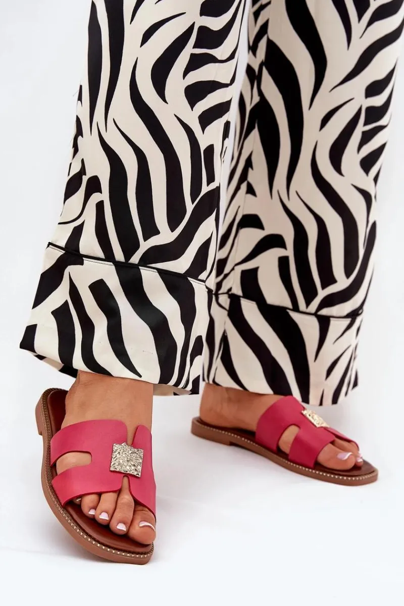 Klapki Damskie Klasyczne>Boto Płaskie Klapki Z Wycięciami I Ozdobą Fuksja Bohalis Różowy