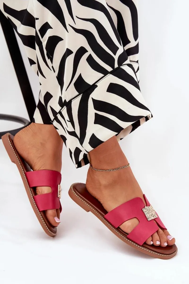 Klapki Damskie Klasyczne>Boto Płaskie Klapki Z Wycięciami I Ozdobą Fuksja Bohalis Różowy