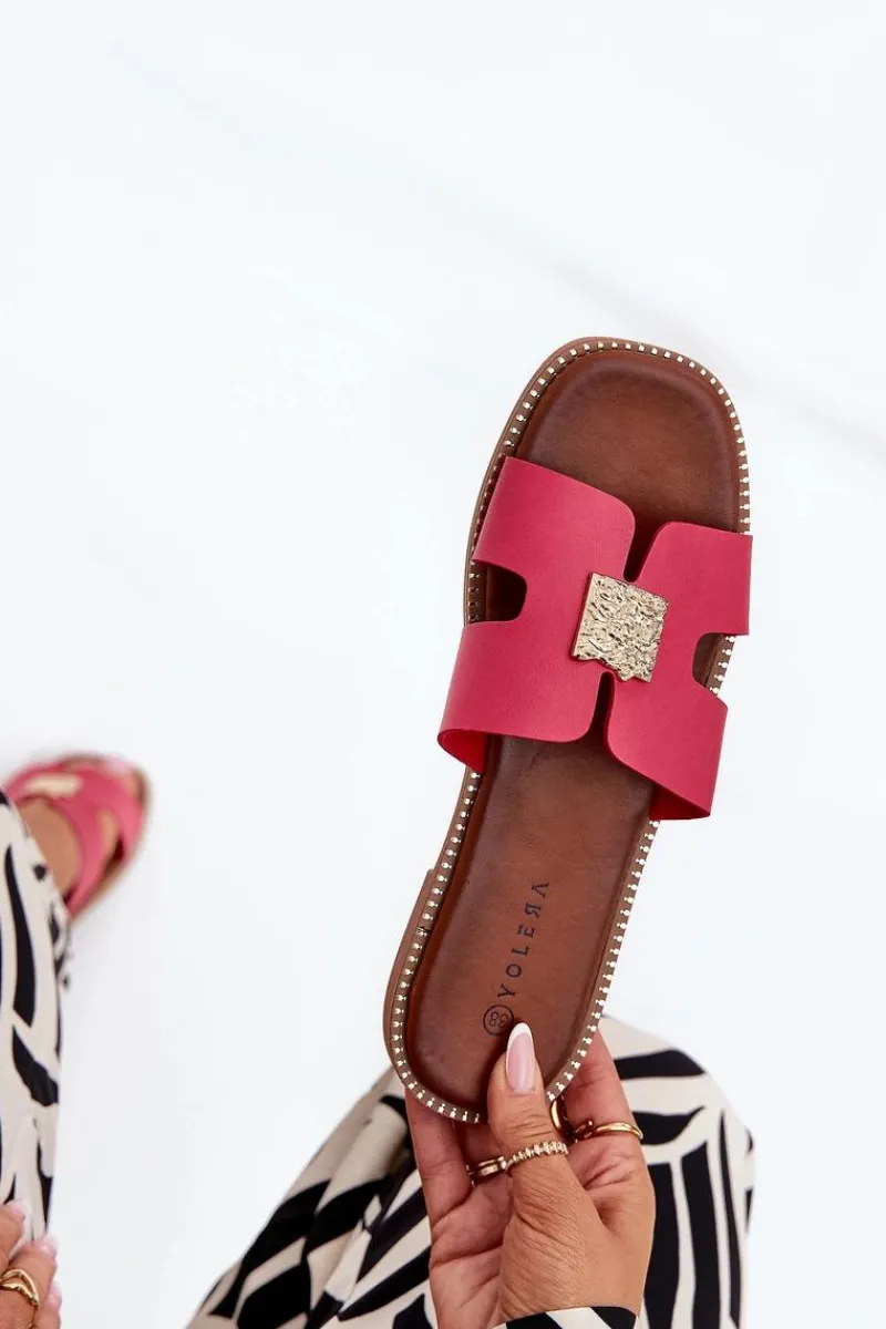 Klapki Damskie Klasyczne>Boto Płaskie Klapki Z Wycięciami I Ozdobą Fuksja Bohalis Różowy