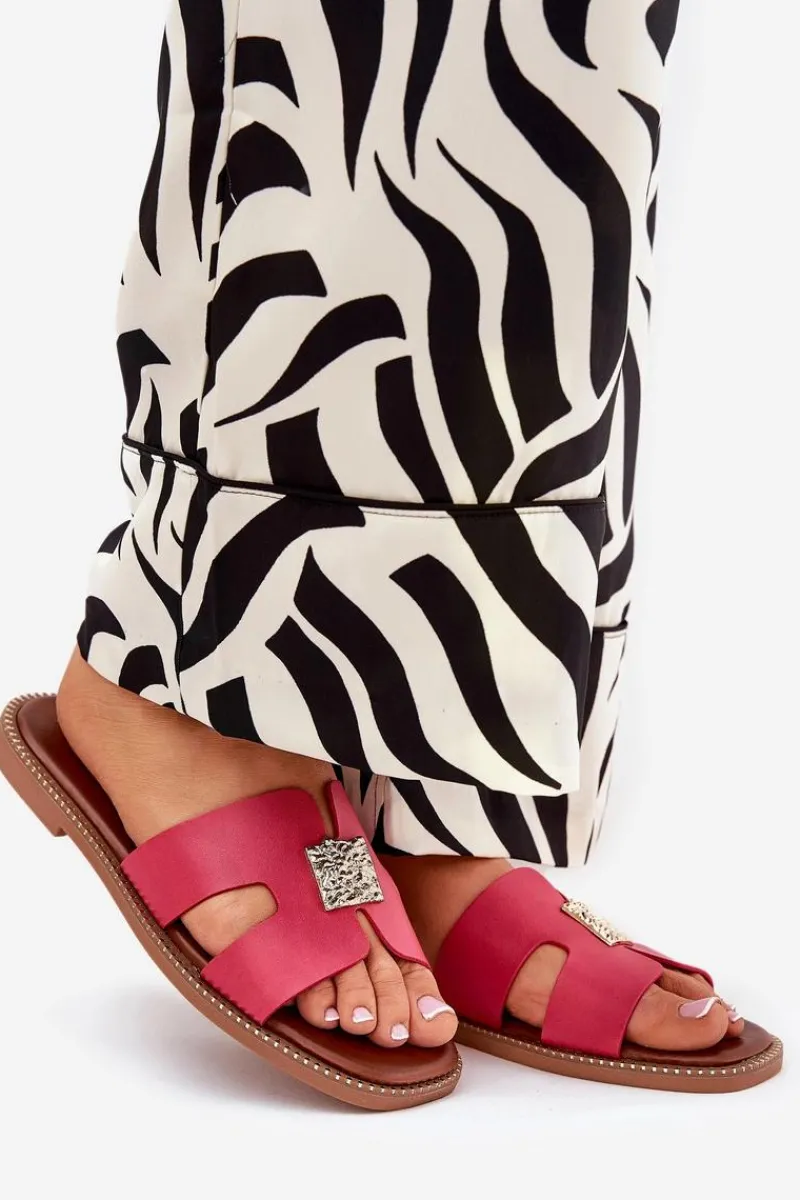 Klapki Damskie Klasyczne>Boto Płaskie Klapki Z Wycięciami I Ozdobą Fuksja Bohalis Różowy