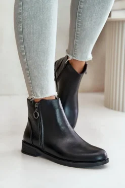 Clearance Płaskie Ocieplane Botki Z Niską Cholewką Czarne Kerima Damskie Czarne Botki|Botki Zimowe Damskie