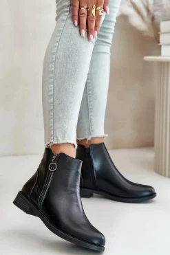 Clearance Płaskie Ocieplane Botki Z Niską Cholewką Czarne Kerima Damskie Czarne Botki|Botki Zimowe Damskie