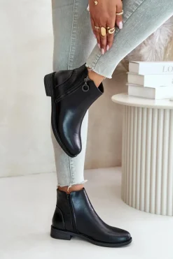 Clearance Płaskie Ocieplane Botki Z Niską Cholewką Czarne Kerima Damskie Czarne Botki|Botki Zimowe Damskie