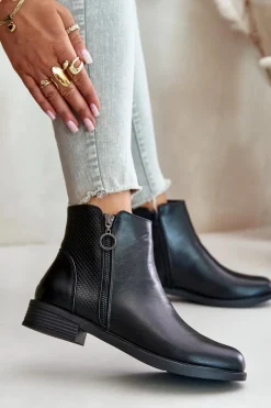 Clearance Płaskie Ocieplane Botki Z Niską Cholewką Czarne Kerima Damskie Czarne Botki|Botki Zimowe Damskie