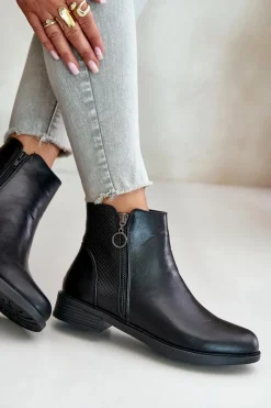 Clearance Płaskie Ocieplane Botki Z Niską Cholewką Czarne Kerima Damskie Czarne Botki|Botki Zimowe Damskie