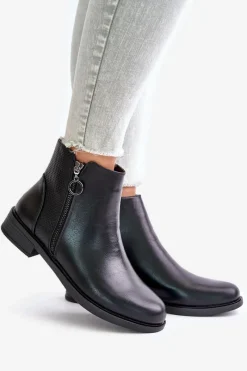 Clearance Płaskie Ocieplane Botki Z Niską Cholewką Czarne Kerima Damskie Czarne Botki|Botki Zimowe Damskie