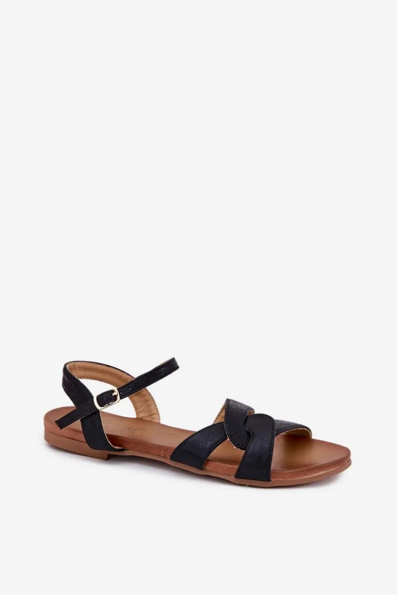 Sandały Płaskie>Damskie buty S.Barski Płaskie Połyskujące Sandały Damskie S.Barski KV51-022 Czarne Czarny