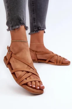 Hot Big Star Shoes Płaskie Sandały Damskie Big Star NN274013 Camel