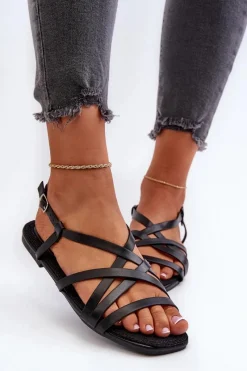 Discount Płaskie Sandały Damskie Big Star NN274011 Czarne Damskie Sandały Big Star|Sandały Płaskie