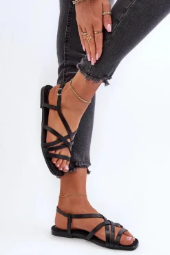 Discount Płaskie Sandały Damskie Big Star NN274011 Czarne Damskie Sandały Big Star|Sandały Płaskie