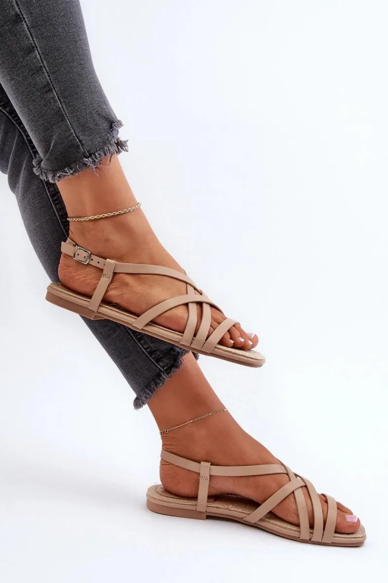 Płaskie Sandały Damskie Big Star NN274012 Beżowe Damskie Sandały Big Star|Sandały Płaskie