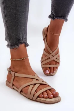 Płaskie Sandały Damskie Big Star NN274012 Beżowe Damskie Sandały Big Star|Sandały Płaskie