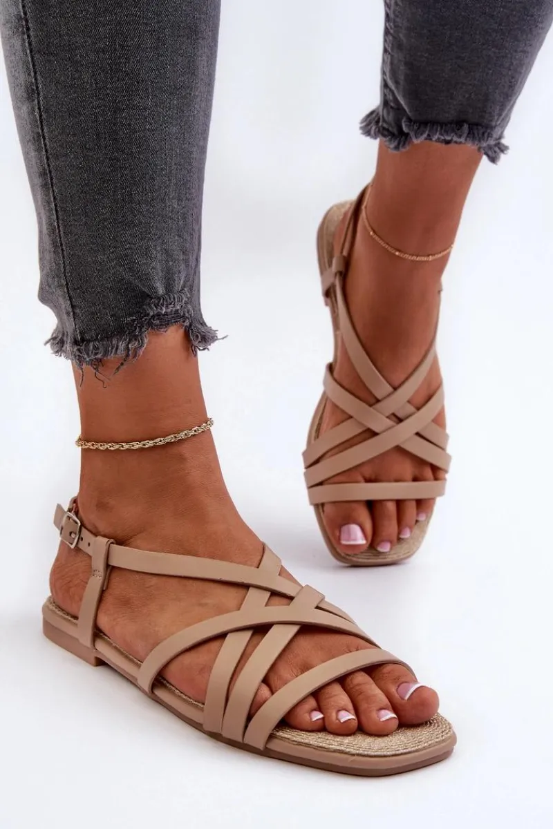 Płaskie Sandały Damskie Big Star NN274012 Beżowe Damskie Sandały Big Star|Sandały Płaskie