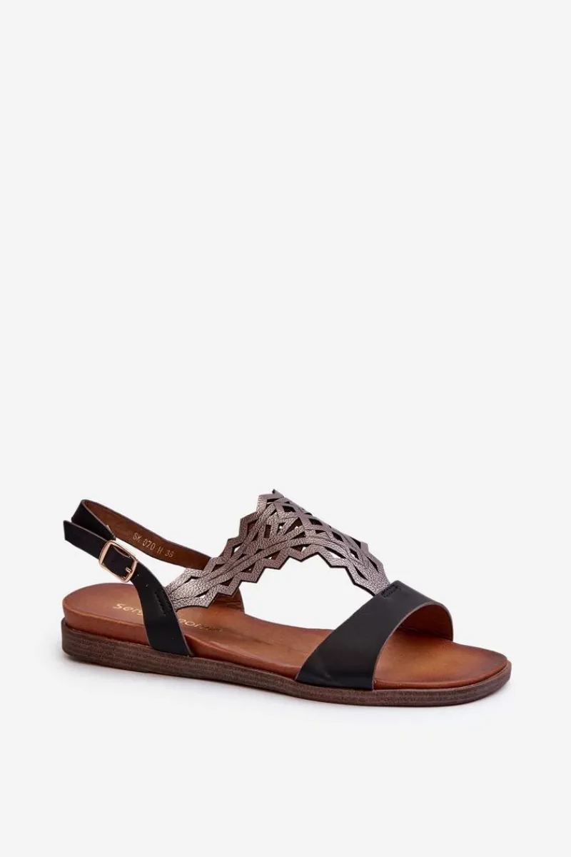 Płaskie Sandały Damskie Sergio Leone SK070H Czarne Damskie Sandały Płaskie