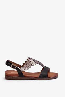 Płaskie Sandały Damskie Sergio Leone SK070H Czarne Damskie Sandały Płaskie