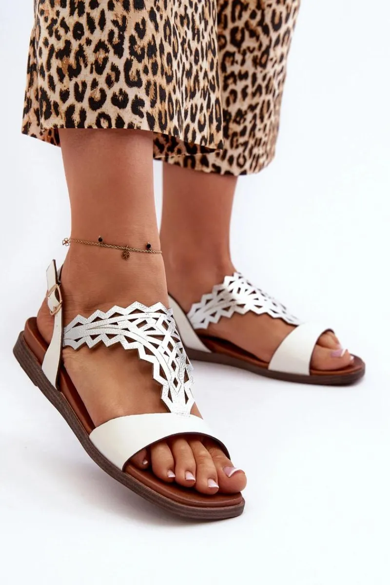 Buty Sergio Leone Płaskie Sandały Damskie Sergio Leone SK070H Białe