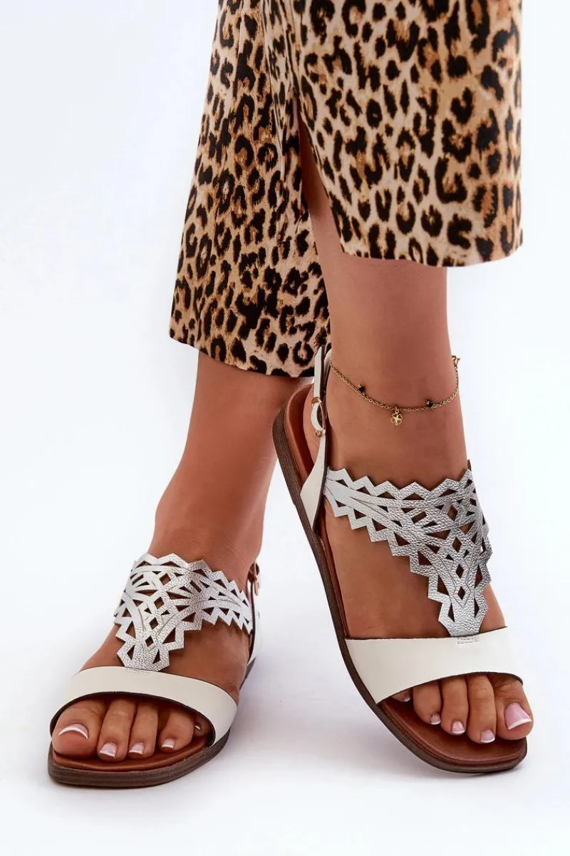 Buty Sergio Leone Płaskie Sandały Damskie Sergio Leone SK070H Białe