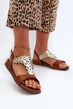 Outlet Buty Sergio Leone Płaskie Sandały Damskie Sergio Leone SK070H Brązowe