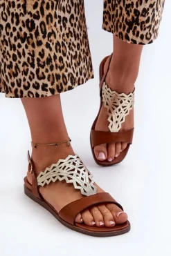 Outlet Buty Sergio Leone Płaskie Sandały Damskie Sergio Leone SK070H Brązowe