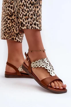 Outlet Buty Sergio Leone Płaskie Sandały Damskie Sergio Leone SK070H Brązowe