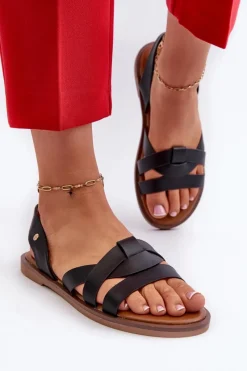 Discount Płaskie Sandały Damskie Z Eko Skóry Vinceza 17347 Czarne Damskie Sandały Płaskie
