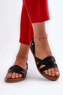 Discount Płaskie Sandały Damskie Z Eko Skóry Vinceza 17347 Czarne Damskie Sandały Płaskie