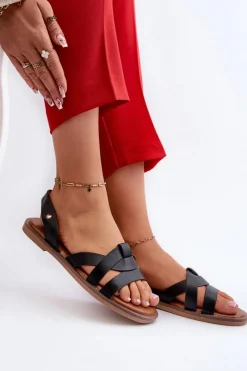 Discount Płaskie Sandały Damskie Z Eko Skóry Vinceza 17347 Czarne Damskie Sandały Płaskie