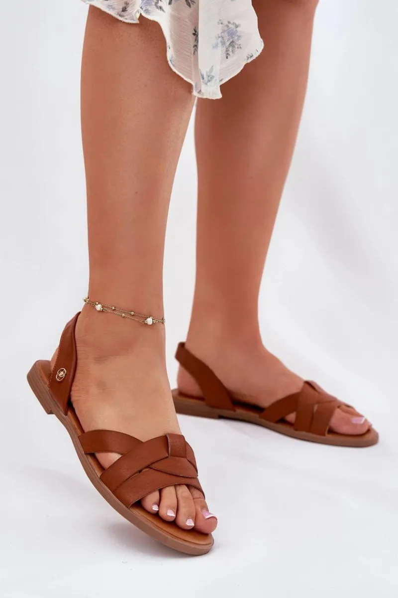 Hot Evento Płaskie Sandały Damskie Z Eko Skóry Camel Illoria Brązowy