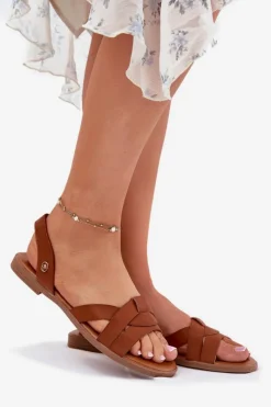 Hot Evento Płaskie Sandały Damskie Z Eko Skóry Camel Illoria Brązowy