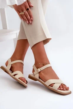 Damskie buty S.Barski Płaskie Sandały Damskie Z Eko Skóry S.Barski KV27-003 Beżowe Beżowy