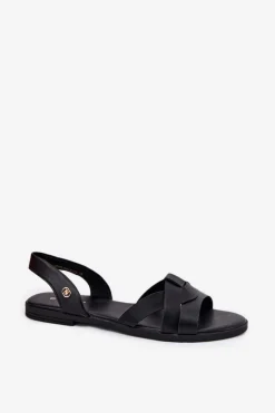 Płaskie Sandały Damskie Z Eko Skóry Czarne Illoria Damskie Sandały Płaskie