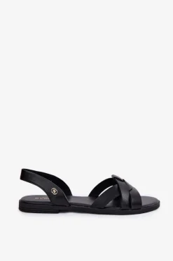 Płaskie Sandały Damskie Z Eko Skóry Czarne Illoria Damskie Sandały Płaskie