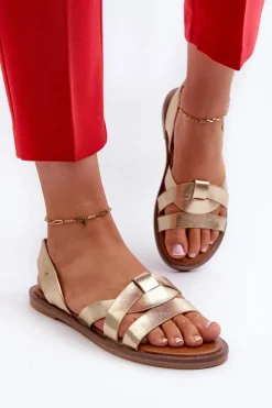 Sandały Płaskie>Buty damskie Vinceza Płaskie Sandały Damskie Z Eko Skóry Vinceza 17347 Złote