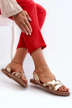 Sandały Płaskie></noscript>Buty damskie Vinceza Płaskie Sandały Damskie Z Eko Skóry Vinceza 17347 Złote