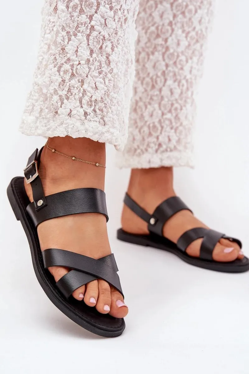 Sandały Płaskie>Boto Płaskie Sandały Damskie Z Eko Skóry Czarne Kalira