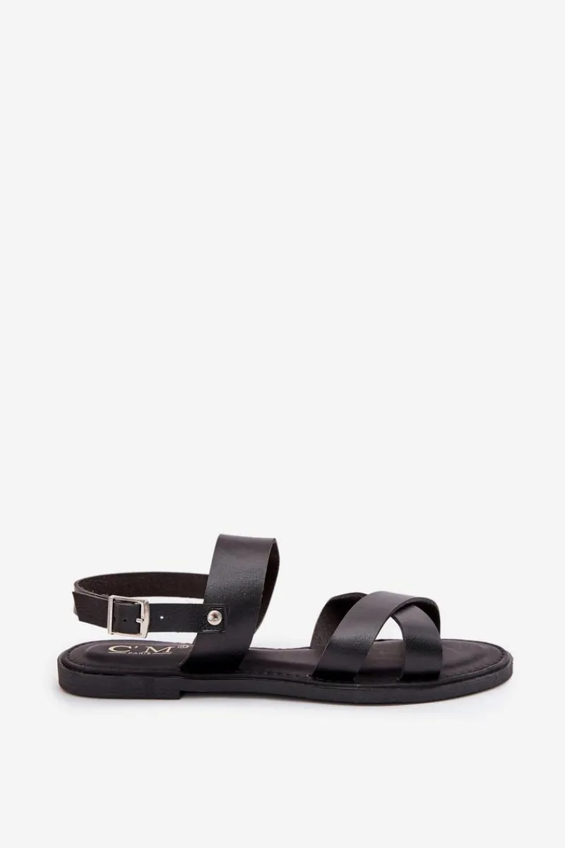 Sandały Płaskie>Boto Płaskie Sandały Damskie Z Eko Skóry Czarne Kalira