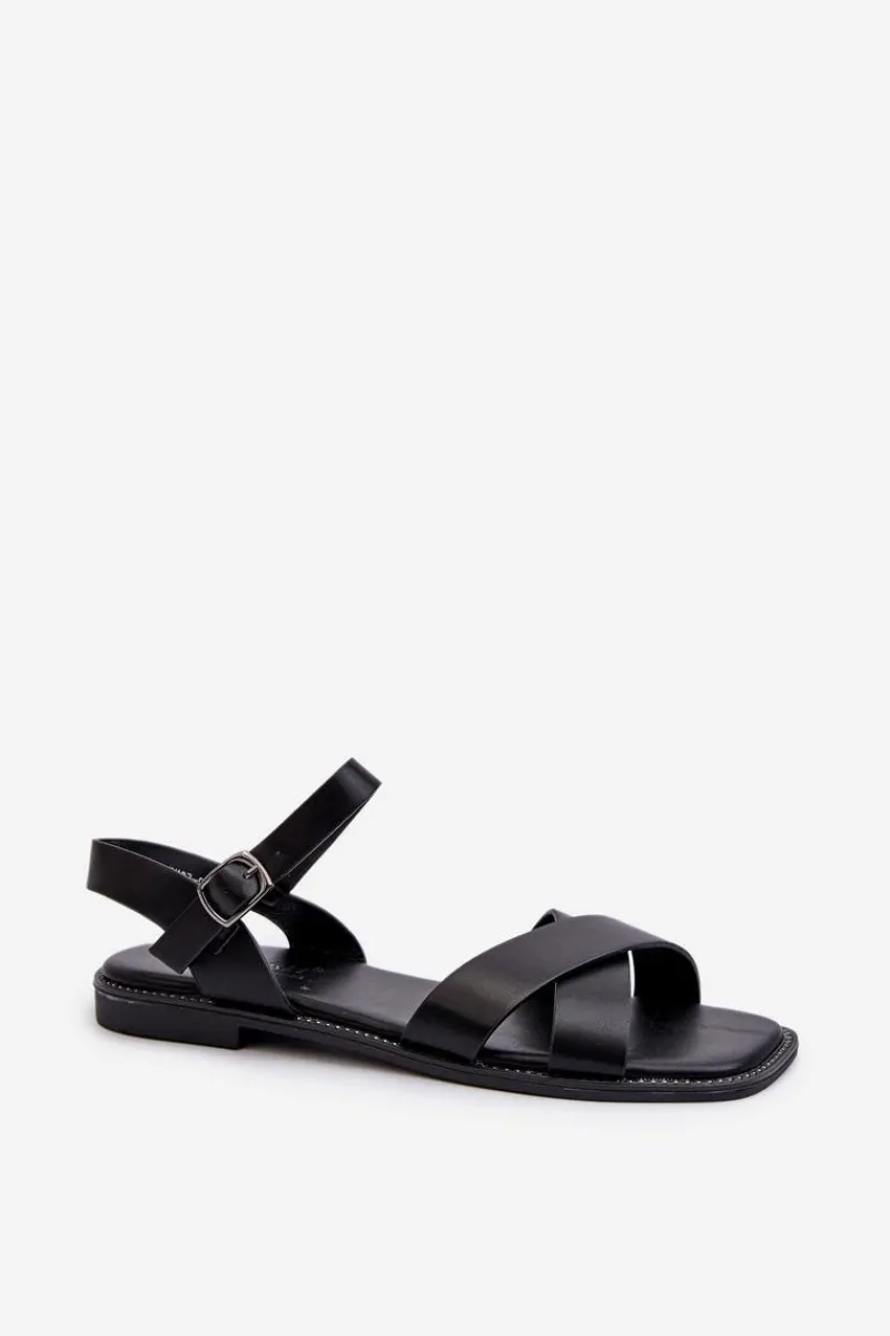 Sandały Płaskie>Damskie buty S.Barski Płaskie Sandały Damskie Z Eko Skóry S.Barski KV27-003 Czarne