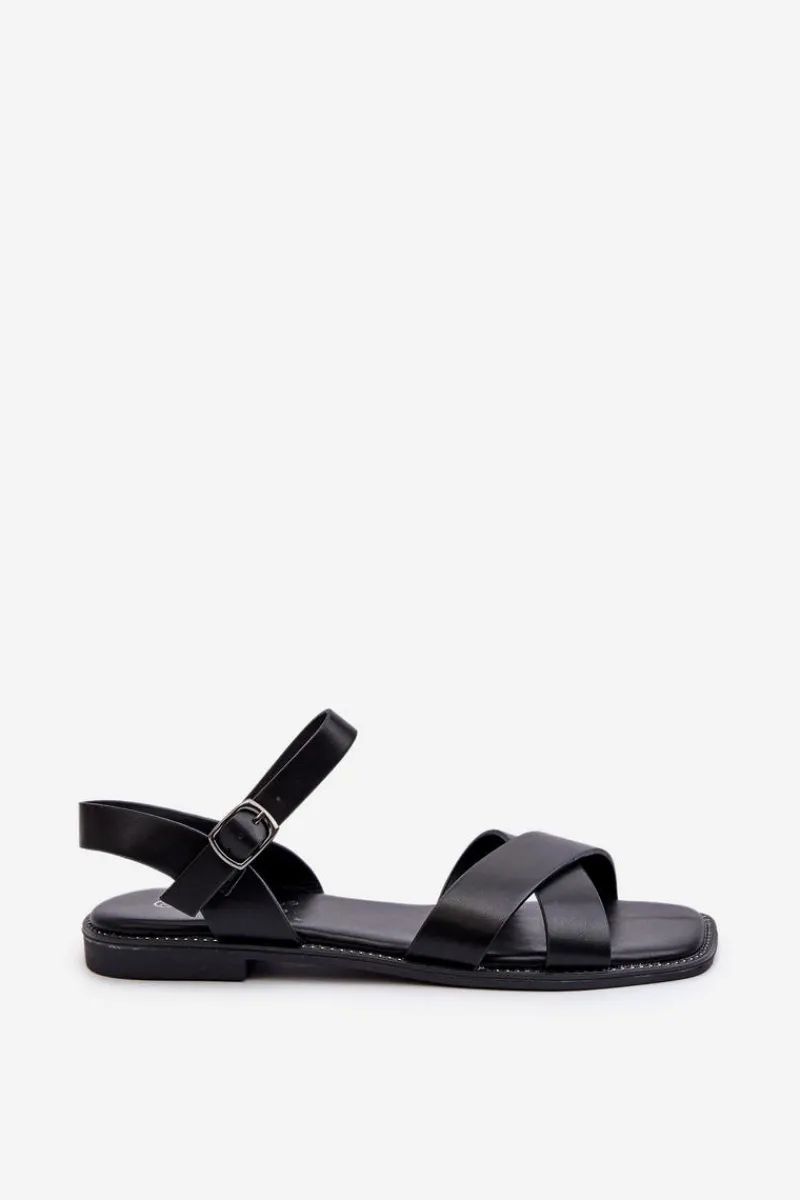 Sandały Płaskie>Damskie buty S.Barski Płaskie Sandały Damskie Z Eko Skóry S.Barski KV27-003 Czarne